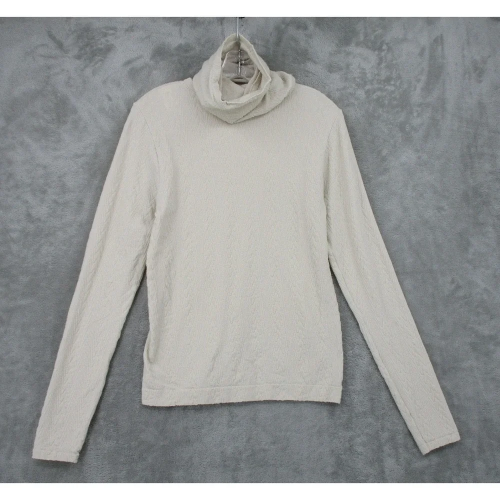 Epoque Evolution Sweater Womens Large Wool Blend Textured Knit Neck Warmer Cream
